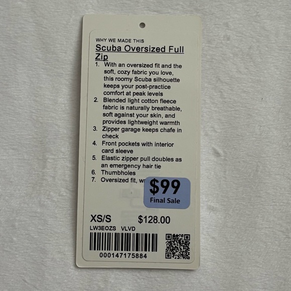 Lululemon Scuba Oversized Full Zip Hoodie Velvet Dust Size XS/S LIke New - Picture 9 of 9